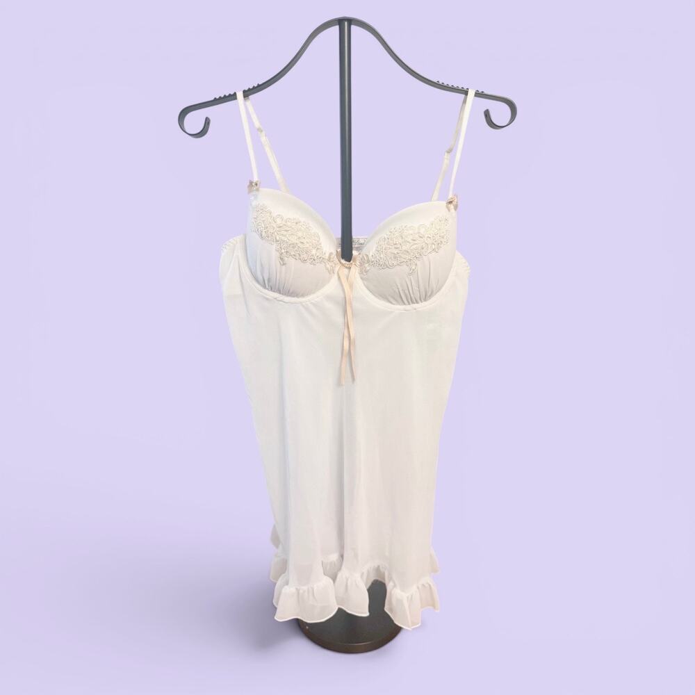 Linea Donatella White Babydoll Chemise Lingerie Embroidered Bridal Size L